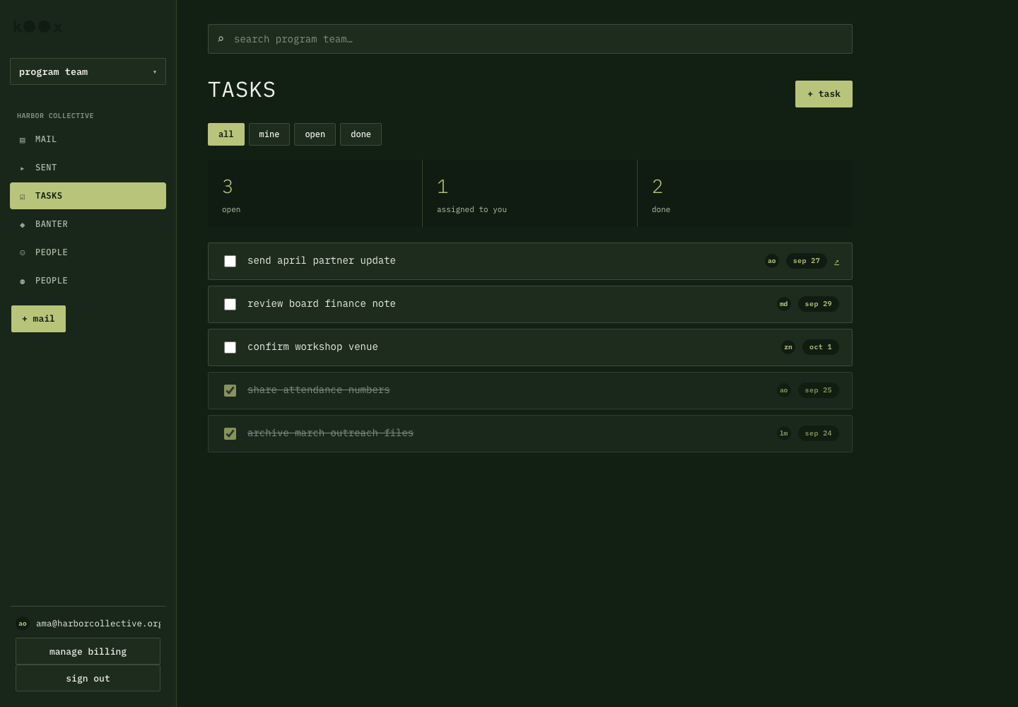 Koox team task list